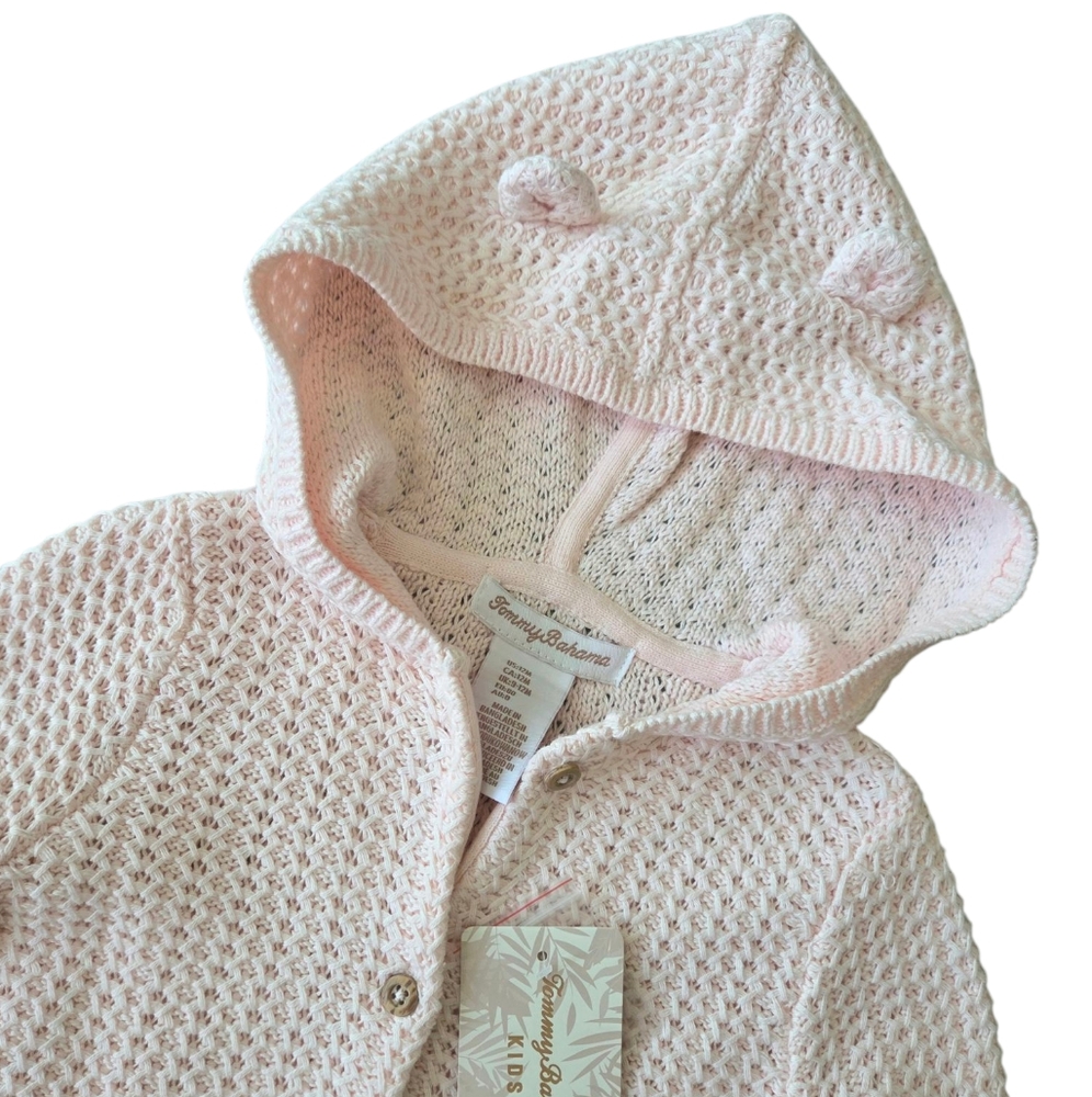 Tommy Bahama Pink Hooded Cardigan Sweater With Bear Ears 12M - Picture 2 of 3